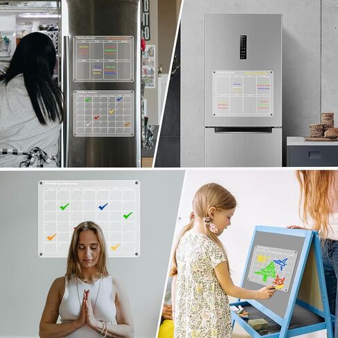 Scribbeo Magnetic Dry Erase Calendar Board for Fridge, 40cmx30cm Clear 2 Set, Acrylic Magnetic Fridge Calendar, Meal Planner for Fridge, Weekly Planner and Monthly Planner (Monthly and Weekly) in Saudi Arabia