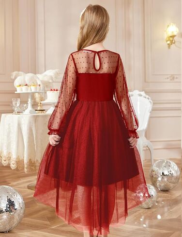 Arshiner Girls Dresses Contrast Mesh Long Sleeve Twirly High Low Birthday Party Formal Dress in Saudi Arabia