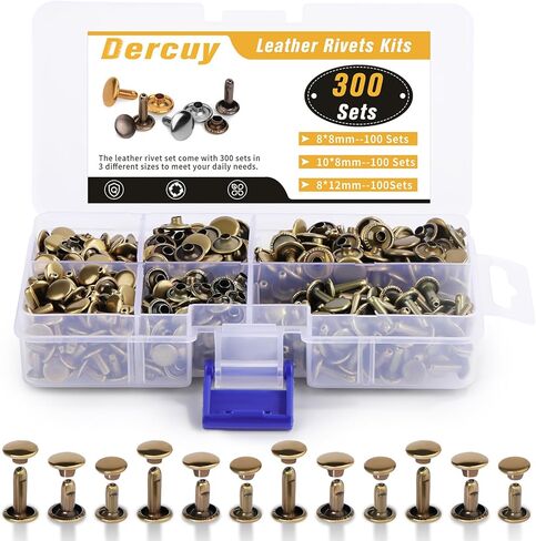 300 مجموعة من المسامير الجلدية من Dercuy، 3 أحجام من المسامير المعدنية الأنبوبية، ومسامير جلدية ذات غطاء دائري مزدوج لصناعة الجلود (فضية) in Kuwait