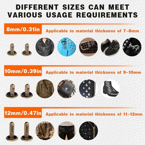 300 مجموعة من المسامير الجلدية من Dercuy، 3 أحجام من المسامير المعدنية الأنبوبية، ومسامير جلدية ذات غطاء دائري مزدوج لصناعة الجلود (فضية) in Kuwait