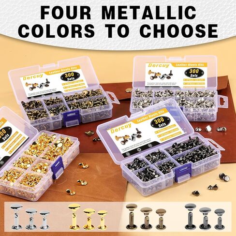 300 مجموعة من المسامير الجلدية من Dercuy، 3 أحجام من المسامير المعدنية الأنبوبية، ومسامير جلدية ذات غطاء دائري مزدوج لصناعة الجلود (فضية) in Kuwait