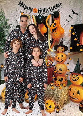 VNVNE Matching Halloween Pajamas for Family，Pumpkin Skeleton Onesie Pjs for Adult/Couples/Women/Men in Saudi Arabia