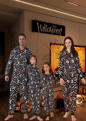 VNVNE Matching Halloween Pajamas for Family，Pumpkin Skeleton Onesie Pjs for Adult/Couples/Women/Men in Saudi Arabia
