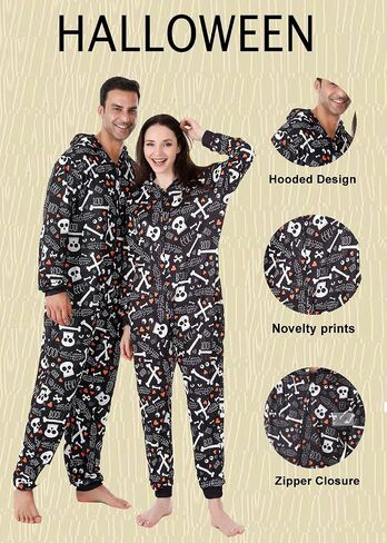 VNVNE Matching Halloween Pajamas for Family，Pumpkin Skeleton Onesie Pjs for Adult/Couples/Women/Men in Saudi Arabia