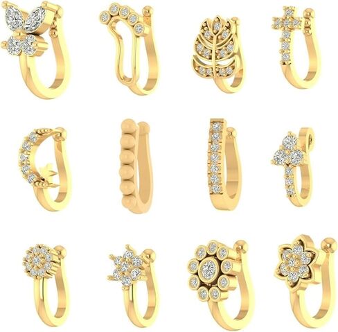 VAMA FASHIONS Clip on Nosepin Without Piercing Pressing Type Nose Rings Stud for Women - Combo 2pcs Gold & Silver in Saudi Arabia