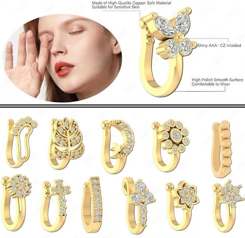 VAMA FASHIONS Clip on Nosepin Without Piercing Pressing Type Nose Rings Stud for Women - Combo 2pcs Gold & Silver in Saudi Arabia
