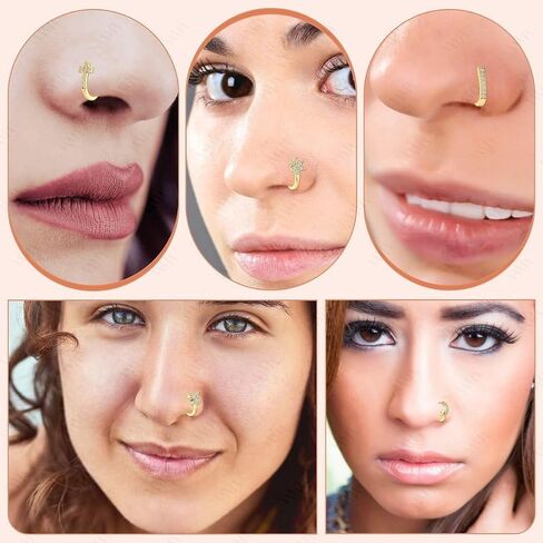 VAMA FASHIONS Clip on Nosepin Without Piercing Pressing Type Nose Rings Stud for Women - Combo 2pcs Gold & Silver in Saudi Arabia