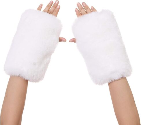 LA CARRIE Women Fingerless Faux Fur Gloves Smooth Furry Soft Fuzzy Plush Winter Cold Warmer Cuffs Black White for Girls in Saudi Arabia