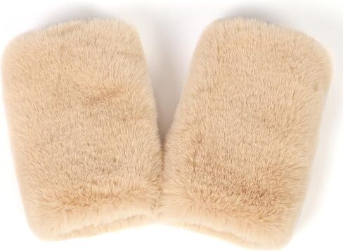 LA CARRIE Women Fingerless Faux Fur Gloves Smooth Furry Soft Fuzzy Plush Winter Cold Warmer Cuffs Black White for Girls in Kuwait