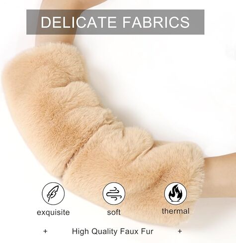 LA CARRIE Women Fingerless Faux Fur Gloves Smooth Furry Soft Fuzzy Plush Winter Cold Warmer Cuffs Black White for Girls in Kuwait