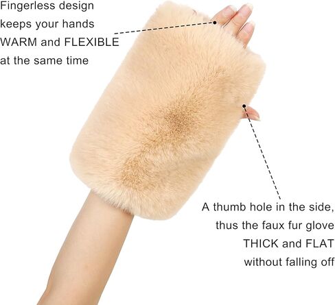 LA CARRIE Women Fingerless Faux Fur Gloves Smooth Furry Soft Fuzzy Plush Winter Cold Warmer Cuffs Black White for Girls in Kuwait