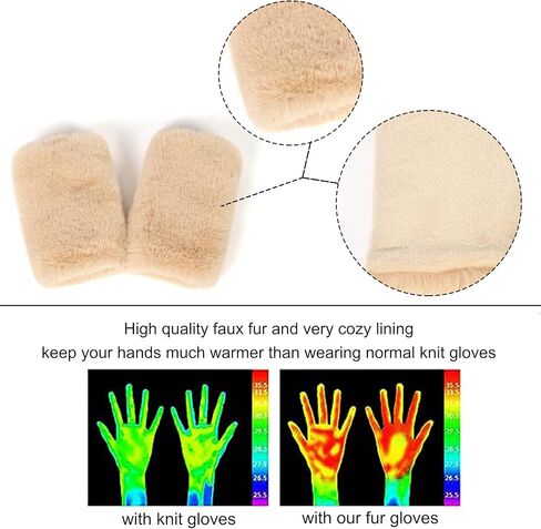 LA CARRIE Women Fingerless Faux Fur Gloves Smooth Furry Soft Fuzzy Plush Winter Cold Warmer Cuffs Black White for Girls in Kuwait