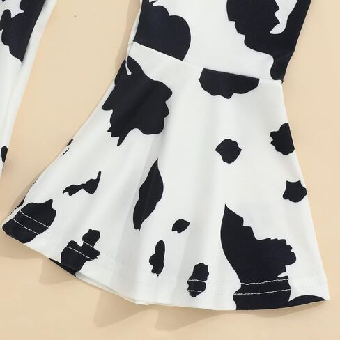 Hnyenmcko Toddler Western Baby Girl Clothes Bell Bottom Outfits Long Sleeve Cowgirl Sweatshirt + Cow Print Pants Fall Outfit in Saudi Arabia