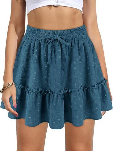 Women's High Waist Ruffle Mini Skirt Built in Shorts A Line Flowy Boho Skirt with Pockets in Kuwait
