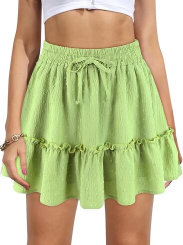 Women's High Waist Ruffle Mini Skirt Built in Shorts A Line Flowy Boho Skirt with Pockets in Kuwait