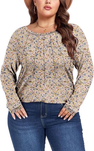 Women's Plus Size Shirts Long Sleeve Dressy Casual Tops Blouses Fashion Pleated Tunics in Saudi Arabia