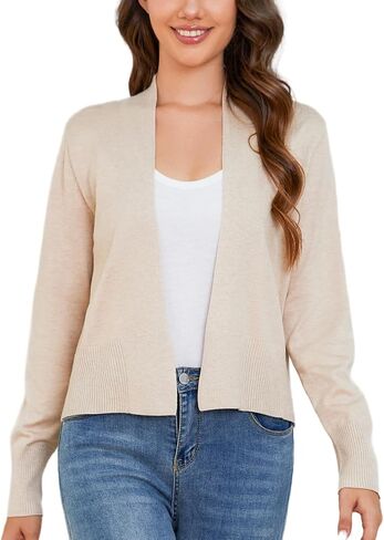 Cropped Cardigan for Women Lightweight: Long Sleeve Open Front Ladies Cardigans V Neck Solid Color Bolero Shrugs in Saudi Arabia