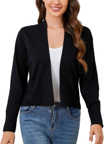 Cropped Cardigan for Women Lightweight: Long Sleeve Open Front Ladies Cardigans V Neck Solid Color Bolero Shrugs in Saudi Arabia