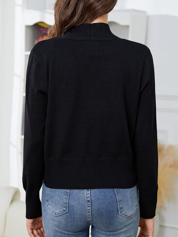 Cropped Cardigan for Women Lightweight: Long Sleeve Open Front Ladies Cardigans V Neck Solid Color Bolero Shrugs in Saudi Arabia