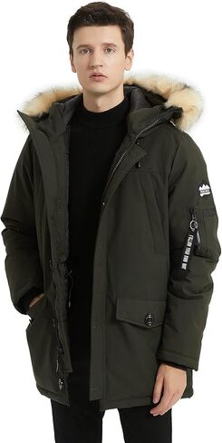 PUREMSX Winter Jackets for Men, Insulated Thick Warm Padded Puffer Coat with Fur Hood in Saudi Arabia
