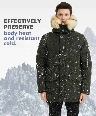 PUREMSX Winter Jackets for Men, Insulated Thick Warm Padded Puffer Coat with Fur Hood in Saudi Arabia