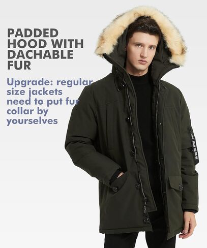 PUREMSX Winter Jackets for Men, Insulated Thick Warm Padded Puffer Coat with Fur Hood in Saudi Arabia
