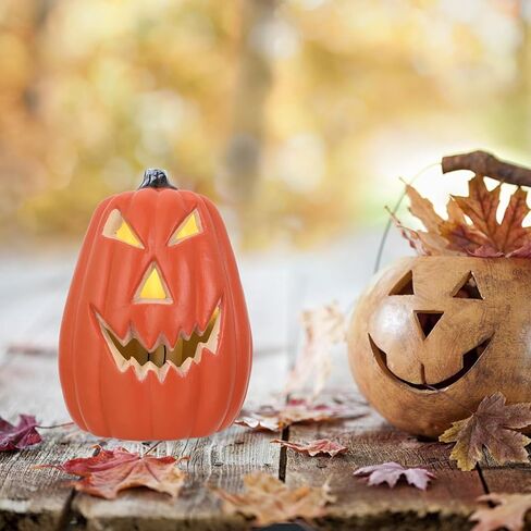 Halloween Light up Pumpkin,5.5 inch Jack O Lantern Luminous Pumpkin Figurine for Halloween Thanksgiving Carnival Party Table Centerpieces Decorative（Without Battery） in Kuwait