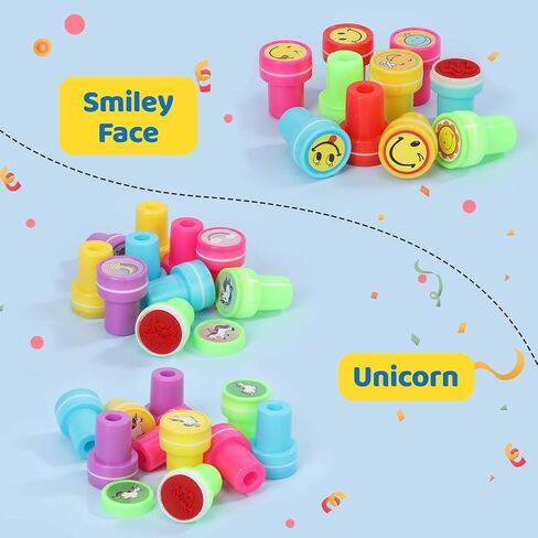 Assorted Stamps for Kids, Self Inking Stamps with Designs, Toddler Stamps for Education, Kids Stamps for Holiday, Birthday Gift, Party Favor, Carnival Prizes (60 Smiley Face) in Saudi Arabia