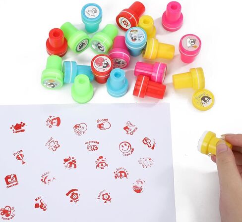 Assorted Stamps for Kids, Self Inking Stamps with Designs, Toddler Stamps for Education, Kids Stamps for Holiday, Birthday Gift, Party Favor, Carnival Prizes (60 Smiley Face) in Saudi Arabia