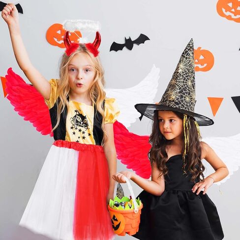 مجموعة ملحقات أزياء الهالوين المزدوجة من MOVINPE Devil and Angel للنساء، أجنحة ريش حمراء بيضاء، تنورة توتو، هالة الملاك مع عصابة رأس على شكل قرون الشيطان، قفاز طويل، حفلة تنكرية in Kuwait