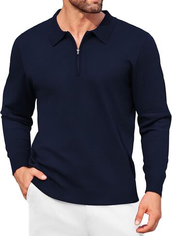 COOFANDY Mens Knit Polo Shirt Quarter Zip Slim Fit Pullover Long Sleeve Sweater Polo in Saudi Arabia