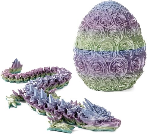 Easter Egg Dragon Egg 3D Printed Dragon Egg Articulated Dragon Crystal Dragon with Dragon Egg Fidget Dragon Egg Toy Executive Desk Toys Adults Fidget Dragon Toys (Rose-Colorful, 12'') in Kuwait