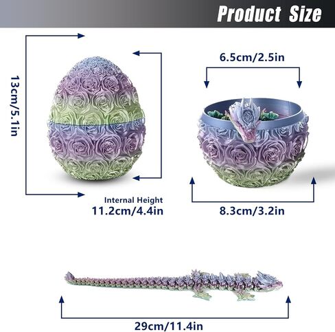 Easter Egg Dragon Egg 3D Printed Dragon Egg Articulated Dragon Crystal Dragon with Dragon Egg Fidget Dragon Egg Toy Executive Desk Toys Adults Fidget Dragon Toys (Rose-Colorful, 12'') in Kuwait