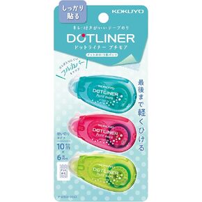 KOKUYO Tape Glue Dotliner, Double Sided Tape Roller for Crafts, Glue Tape Runner, 6mm Wide Adhesive Tape for Scrapbooking, 26 feet, 3 Pieces (Blue/Red/Green), Japan Import