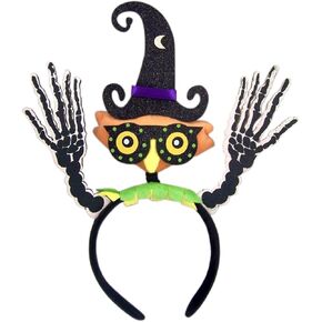 Halloween Plush Owl Headband with Witch Hat and Skeleton Hands