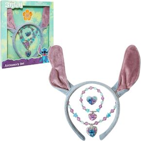 LUV HER Disney Licensed Stitch Headbands for Girls - Kids Jewelry Dress Up Set All in one Giftable Box - Headband Play Jewelry Set - 4pc (Toddler Headband, Necklace, Dress Up Bracelet, Ring) Ages 3