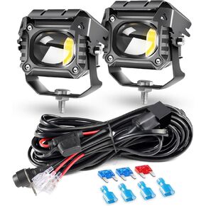Motorcycle LED Auxiliary Driving Fog Lights Kit 6500K Pure White with Switch Wiring Harness Compatible with Motorcycle E-Bike Truck ATV UTV