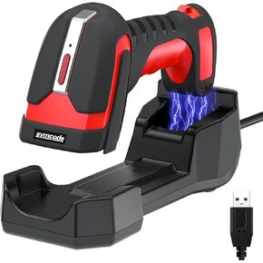 Industrial 2D Bluetooth Barcode Scanner with Charging Base,Bluetooth & 433MHz Wireless 2-in-1 1968ft Transmission Distance,Auto-scanning Available,Support on DPM Code