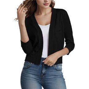 Women's Shrug Sweaters 3/4 Sleeve Cropped Cardigan Trendy Casual Open Front Jacket Coats