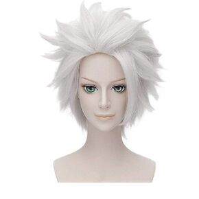 Grey Wig Short Layered Wig Anime Cosplay Costume Halloween Wig for Adult