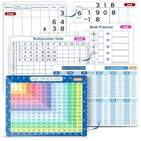 3Pack-Multiplication Chart &Dry Erase Division Multiplication Chart & Addition and Subtraction Practice White Board Easy to Use Multiplication Table Times Table Chart for Kids Students Classroom