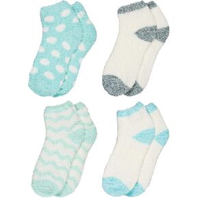 Trimfit Women Indoors, Hospital Socks, Fuzzy Slipper Socks (Pack of 4), Shoe Size: 9-11