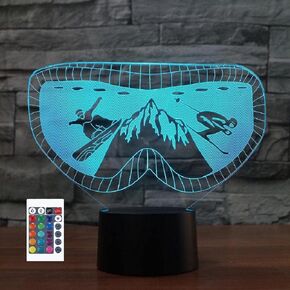 3D Ski Goggles Night Light Remote Control Touch Switch 16 Color Change LED Table Desk Lamp Acrylic Flat ABS Base USB Home Decoration Toy Brithday Xmas Kid Children Gift