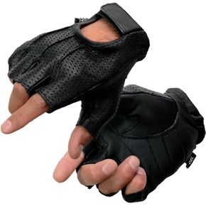 Shaf International SH877 Men's Black Leather Gel Padded Palm Fingerless Motorcycle Hand Gloves W/ ‘Welted USA Deerskin’