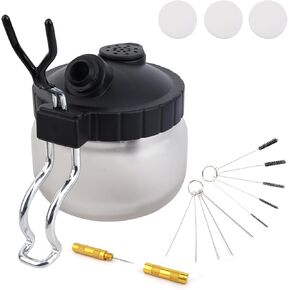 Anfan Airbrush Cleaning Pot,Spray Wash Cleaning Pot, Clean Tools Needle Nozzle Brush Glass Cleaning Pot Holder with 5pc Cleaning Brush Set, 5pc Cleaning Needle Set