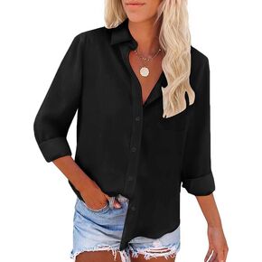 Womens Button Down Shirts Long Sleeve Wrinkle Free Work Office Button Up Dress Shirt with Pocket