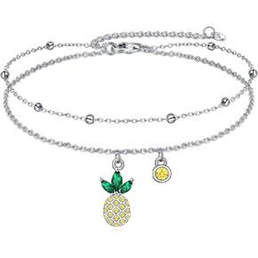 Pineapple Anklet for Women Sterling Silver Cubic Zirconia Pineapple Charm Hotwife Anklets Jewelry Gifts for Women