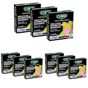 Curad Performance Series Ironman Knee and Elbow Antibacterial Bandages, Extreme Hold Adhesive Technology, Fabric Bandages, 10 Count