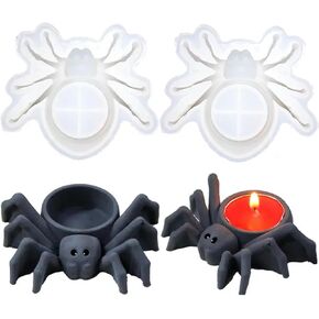 2Pcs Spider Candle Holder Resin Mold Halloween Epoxy Resin Animals Candlestick Casting Mould Holder Silicone Mold for Halloween Party DIY Tray Candy Containers