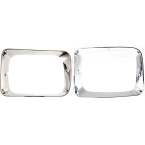 DAT AUTO PARTS Front Right Passenger & Left Driver Side Head Light Door Molding Bezel Cover Grille Trim Replacement For 1992-1993 Dodge Ramcharger Chrome Smooth CH2513118 CH2512118